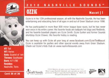2010 MultiAd Nashville Sounds #36 Ozzie  Back