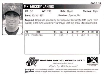 2011 Choice Hudson Valley Renegades #13 Mickey Jannis Back