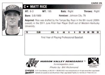 2011 Choice Hudson Valley Renegades #26 Matt Rice Back