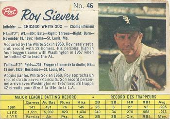 1962 Post Cereal Canadian #46 Roy Sievers Front