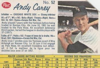 1962 Post Cereal Canadian #52 Andy Carey Front