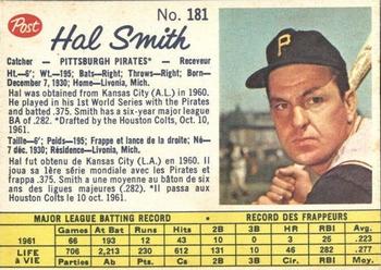 1962 Post Cereal Canadian #181 Hal Smith Front
