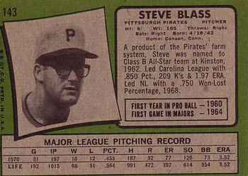 1971 Topps #143 Steve Blass Back