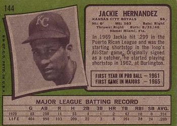 1971 Topps #144 Jackie Hernandez Back