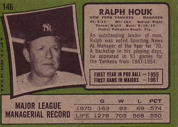1971 Topps #146 Ralph Houk Back