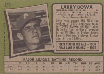 1971 Topps #233 Larry Bowa Back