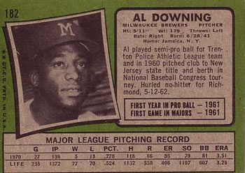 1971 Topps #182 Al Downing Back