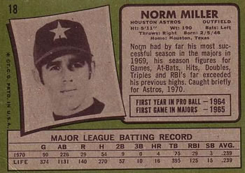 1971 Topps #18 Norm Miller Back