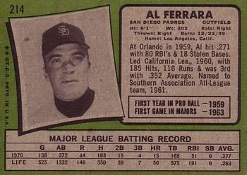 1971 Topps #214 Al Ferrara Back