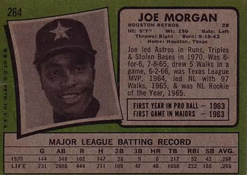 1971 Topps #264 Joe Morgan Back