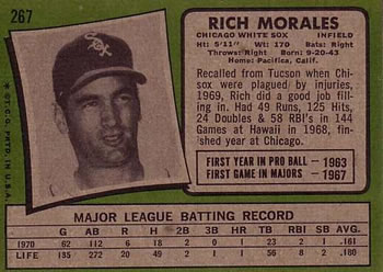 1971 Topps #267 Rich Morales Back