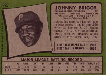 1971 Topps #297 Johnny Briggs Back
