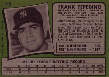 1971 Topps #342 Frank Tepedino Back