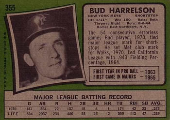 1971 Topps #355 Bud Harrelson Back