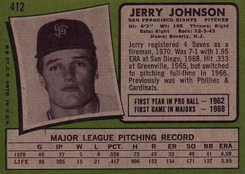 1971 Topps #412 Jerry Johnson Back
