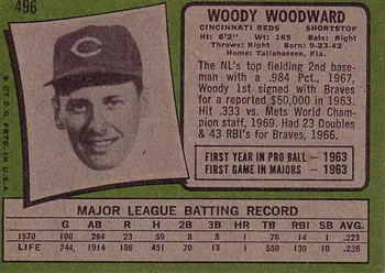 1971 Topps #496 Woody Woodward Back