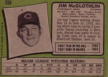 1971 Topps #556 Jim McGlothlin Back