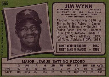 1971 Topps #565 Jim Wynn Back