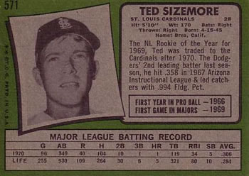 1971 Topps #571 Ted Sizemore Back