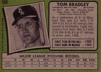 1971 Topps #588 Tom Bradley Back