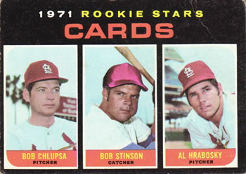 1971 Topps #594 Cards 1971 Rookie Stars (Bob Chlupsa / Bob Stinson / Al Hrabosky) Front