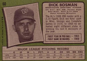 1971 Topps #60 Dick Bosman Back