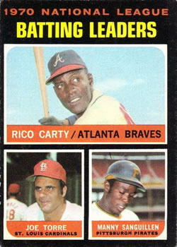 1971 Topps #62 1970 National League Batting Leaders (Rico Carty / Joe Torre / Manny Sanguillen) Front
