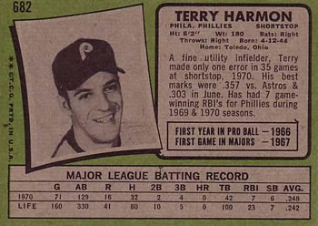 1971 Topps #682 Terry Harmon Back