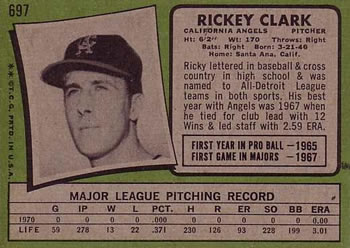 1971 Topps #697 Rickey Clark Back