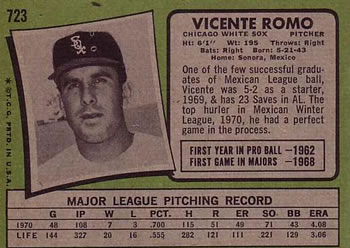 1971 Topps #723 Vicente Romo Back