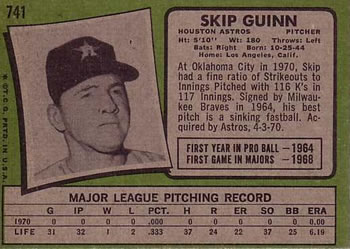1971 Topps #741 Skip Guinn Back