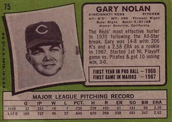 1971 Topps #75 Gary Nolan Back