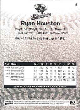 2012 Choice Sugar Land Skeeters #9 Ryan Houston Back
