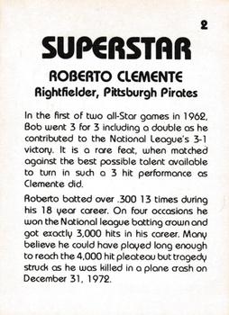 1980 TCMA Superstars #2 Roberto Clemente Back