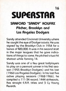 1980 TCMA Superstars #16 Sandy Koufax Back