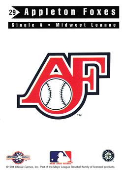 1994 Classic Best Appleton Foxes #29 Logo Card Back