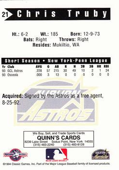 1994 Classic Best Auburn Astros #21 Chris Truby Back