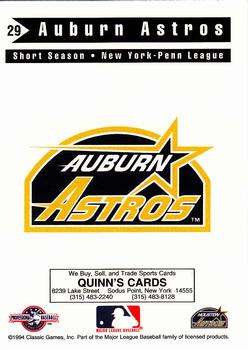 1994 Classic Best Auburn Astros #29 Logo Card Back