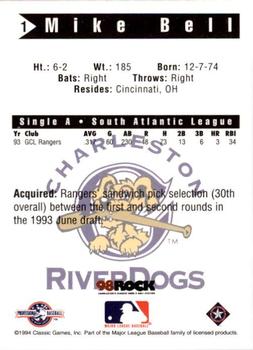 1994 Classic Best Charleston RiverDogs #1 Mike Bell Back