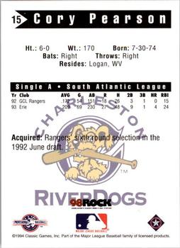 1994 Classic Best Charleston RiverDogs #15 Cory Pearson Back