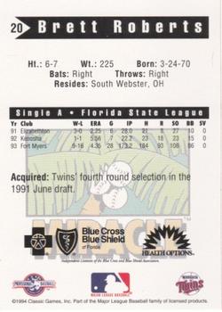1994 Classic Best Fort Myers Miracle #20 Brett Roberts Back
