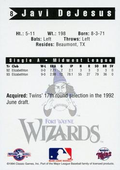1994 Classic Best Fort Wayne Wizards #8 Javi DeJesus Back