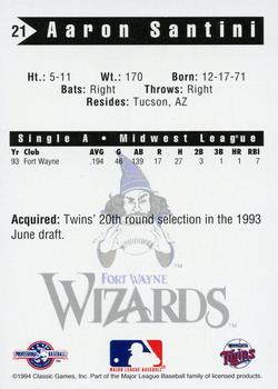 1994 Classic Best Fort Wayne Wizards #21 Aaron Santini Back