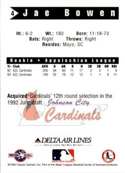 1994 Classic Best Johnson City Cardinals #4 Jae Bowen Back
