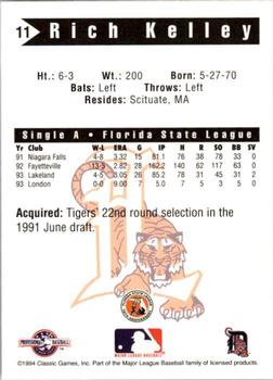 1994 Classic Best Lakeland Tigers #11 Rich Kelley Back