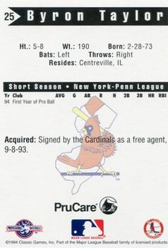 1994 Classic Best New Jersey Cardinals #25 Byron Taylor Back