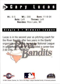 1994 Classic Best Quad City River Bandits #26 Gary Lucas Back