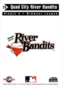 1994 Classic Best Quad City River Bandits #29 Logo Card Back