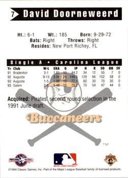 1994 Classic Best Salem Buccaneers #7 David Doorneweerd Back