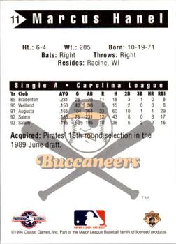 1994 Classic Best Salem Buccaneers #11 Marcus Hanel Back
